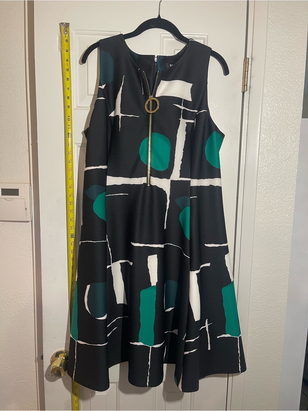 Dkny Black Midi Dress with Teal and White Graphic Print